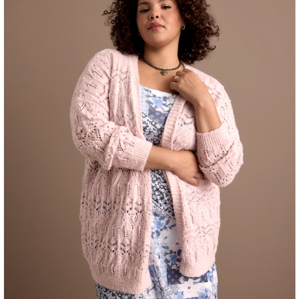 Arula Sylvie Lilac Pink Crochet Cardigan NWT 0X